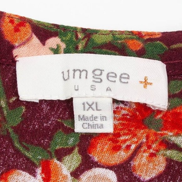 Umgee Womens Floral Keyhole Blouse Size 1XL Long Bell Sleeves Whimsigoth Flowy - Picture 5 of 9